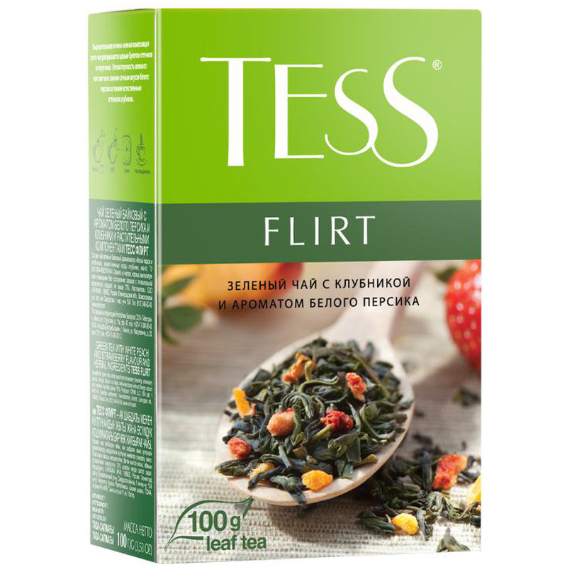 Чай Tess Flirt зелёный с клубникой и ароматом белого персика, 100г — фото 2