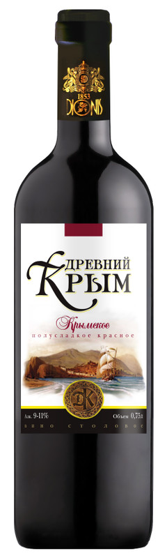 Вино Древний Крым Крымское красное полусладкое 9-11%, 750мл