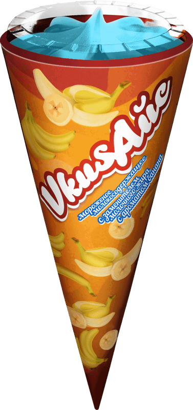 Мороженое Vkusайс с ароматом банана в рожке 10%, 80г