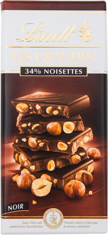 Шоколад горький Lindt Les Grandes с фундуком 43%, 150г