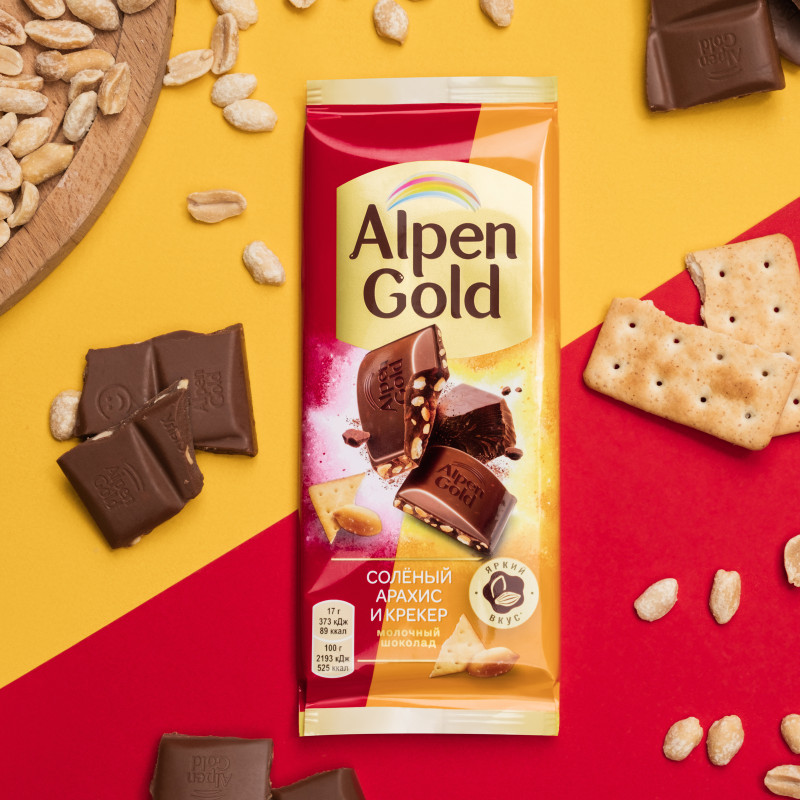 Шоколад молочный Alpen Gold с солёным арахисом и крекером, 85г — фото 3