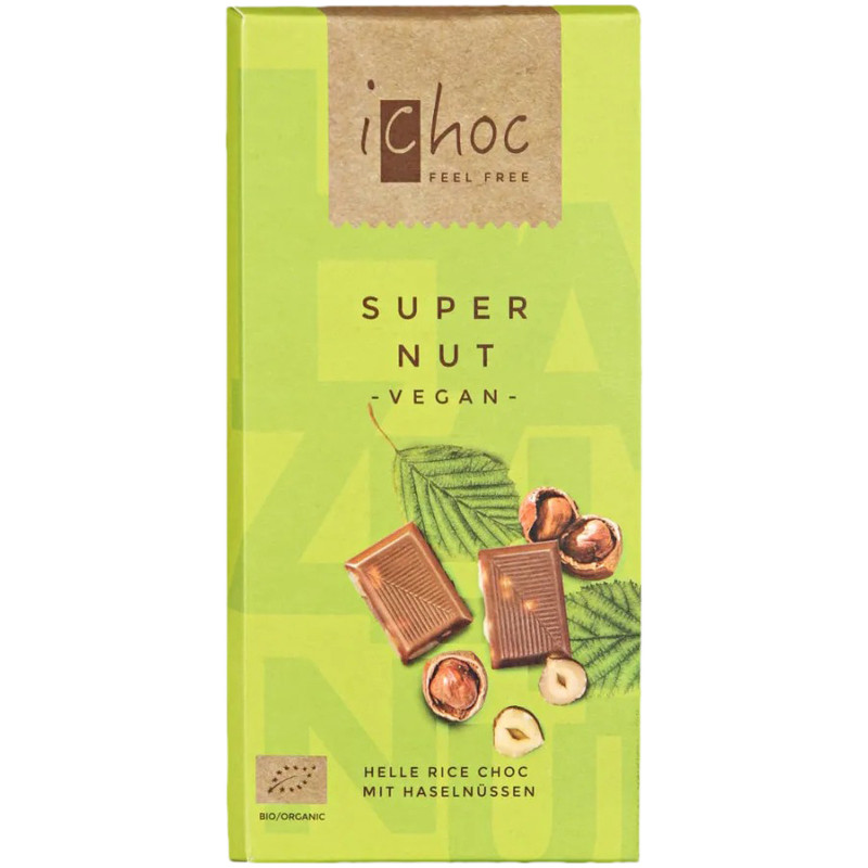 Шоколад белый IChoc на рисовом молоке с дроблённым фундуком 37%, 80г