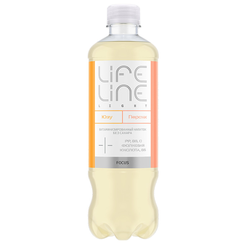 Напиток безалкогольный Lifeline Focus Light персик-юзу витаминизированный негазированный, 500мл