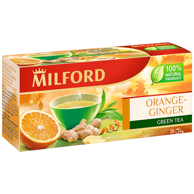 Чай Milford Апельсин-имбирь зелёный байховый, 20х1.75г