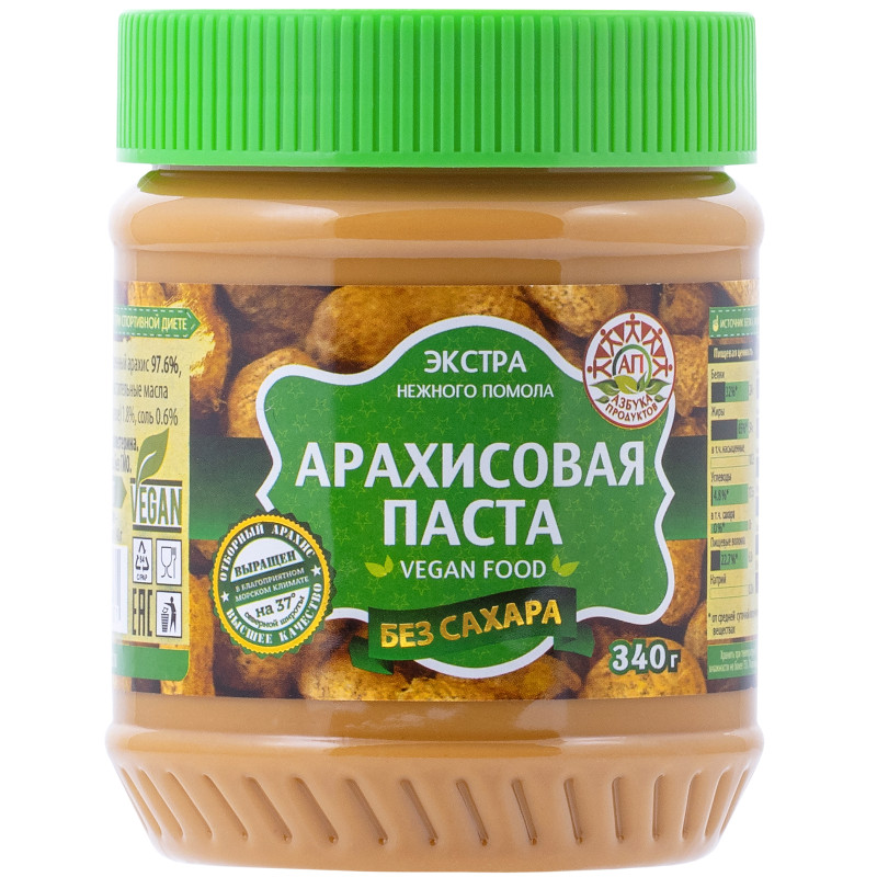 Арахисовая паста Азбука Продуктов Экстра без сахара, 340гр - купить с доставкой в Москве в Перекрёстке