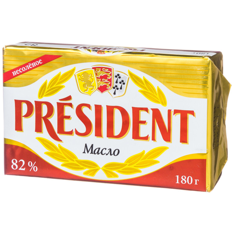 Масло сливочное President несолёное 82%, 180г — фото 1