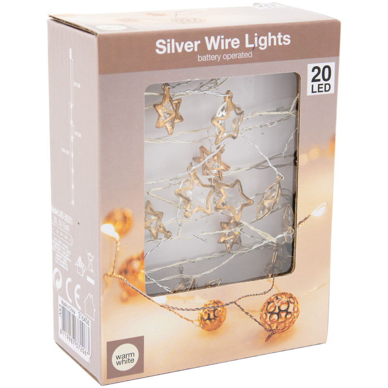 Гирлянда новогодняя Silver Wire Lights 20 LED, 220см в ассортименте — фото 6