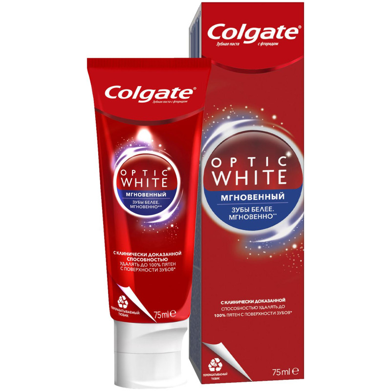 Зубная паста Colgate Optic White Мгновенный отбеливающая, 75мл — фото 1