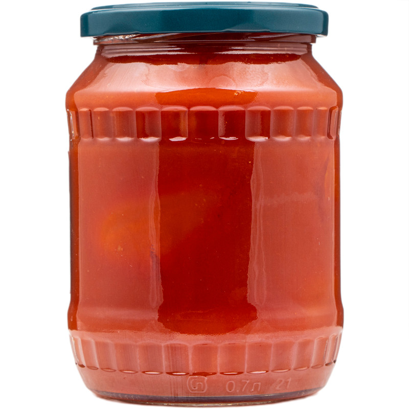 Томаты неочищенные в томатном соке Маркет Перекрёсток, 670г — фото 1