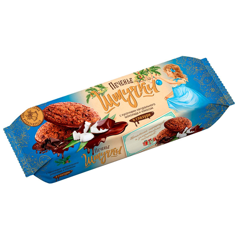 Печенье Штучки с кусочками натурального шоколада и кокосом, 190г