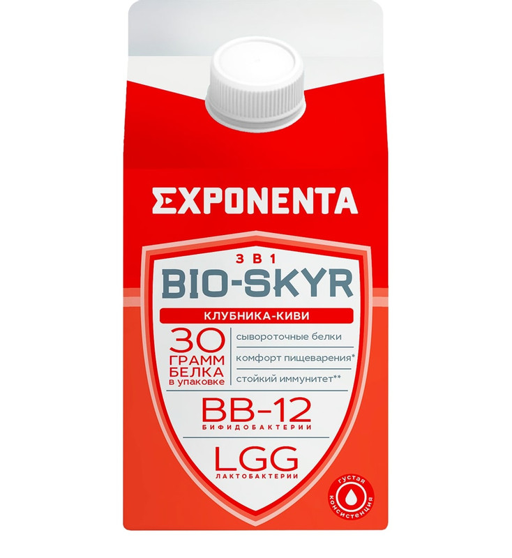 Напиток кисломолочный Exponenta Bio-Skyr 3в1 клубника-киви обезжиренный, 500мл