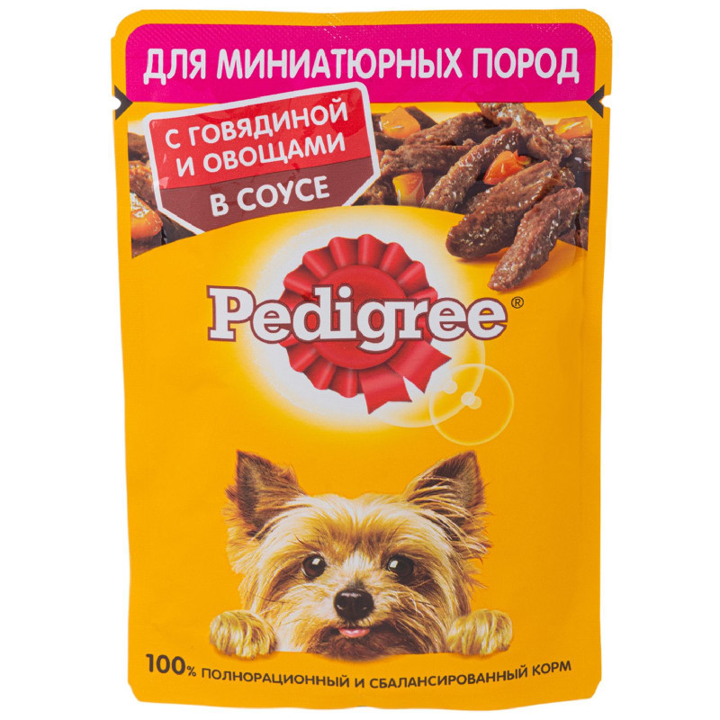 Корм Pedigree с говядиной и овощами в соусе для взрослых собак миниатюрных пород, 85г