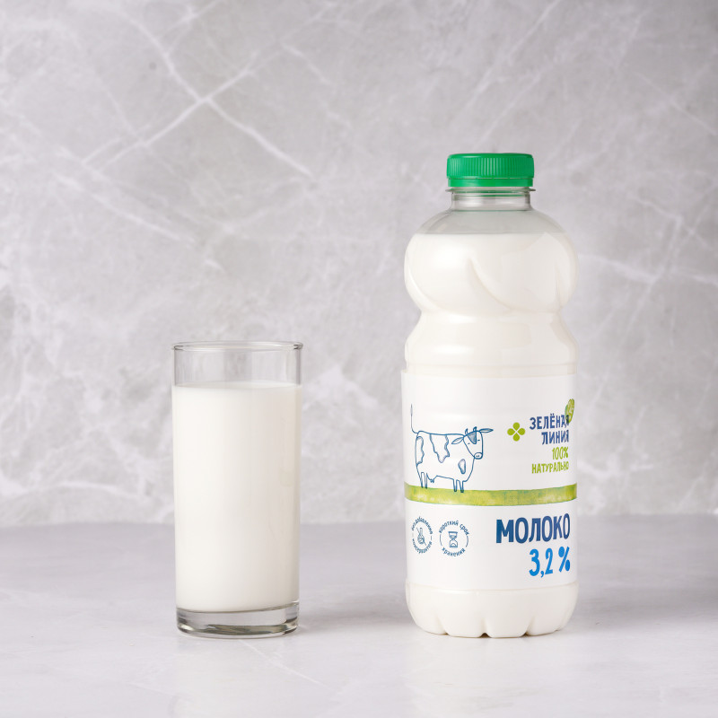 Молоко пастеризованное 3.2% Зелёная Линия, 900мл — фото 3