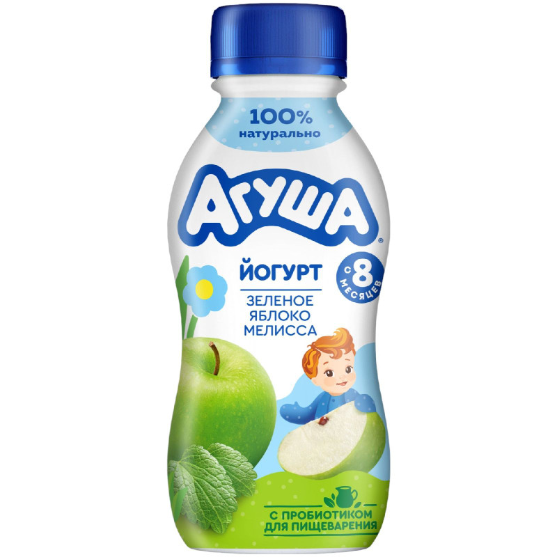 Йогурт питьевой Агуша Яблоко зеленое-Мелисса для детского питания с 8 месяцев 2.7%, 180г