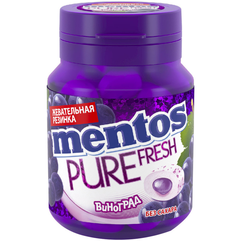 Жевательная резинка Mentos Pure Fresh Виноград, 54г — фото 1