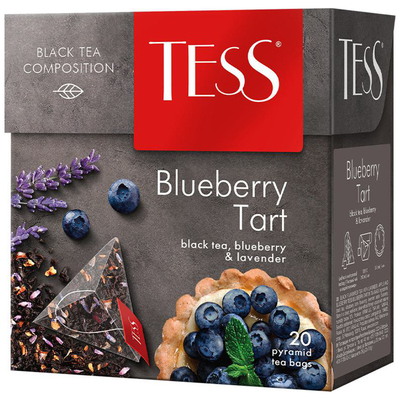 Чай Tess Blueberry Tart чёрный ароматизированный лаванда-яблоко-черника в пирамидках, 20х1.8г — фото 1
