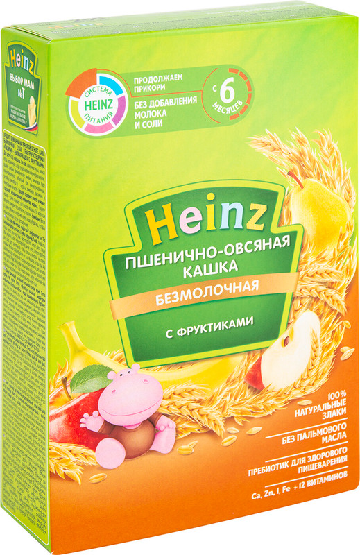 Каша Heinz пшенично-овсяная кашка с фруктами с 6 месяцев, 200г — фото 1