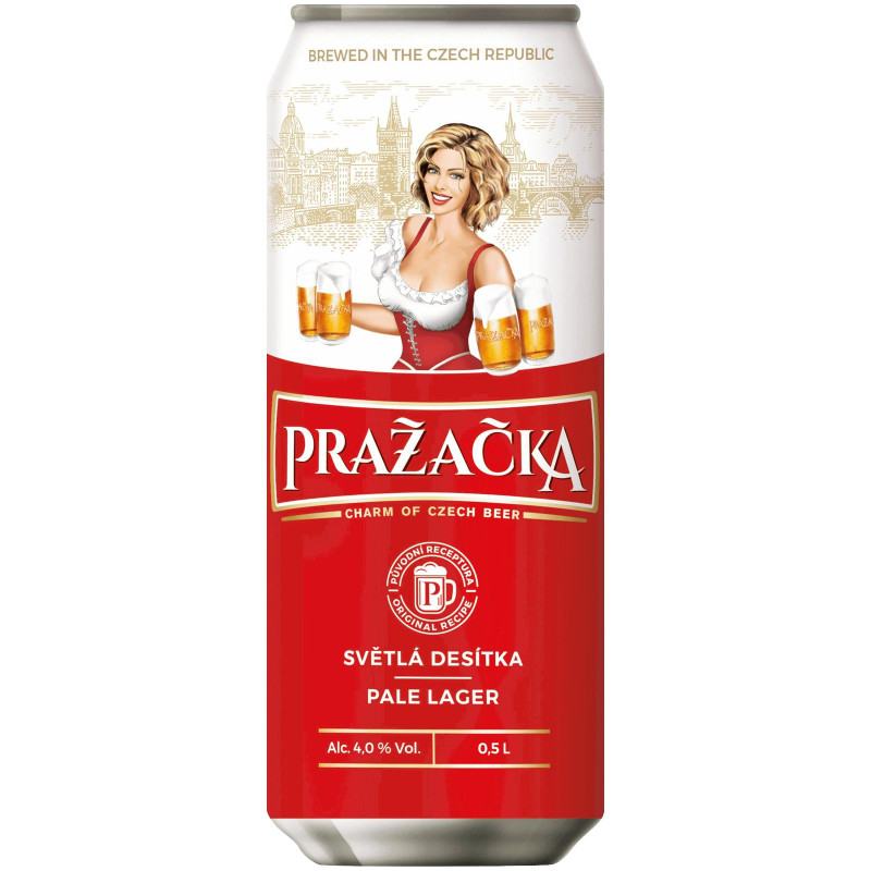 Пиво Prazacka Классическое фильтрованное пастеризованное светлое 4%, 500мл