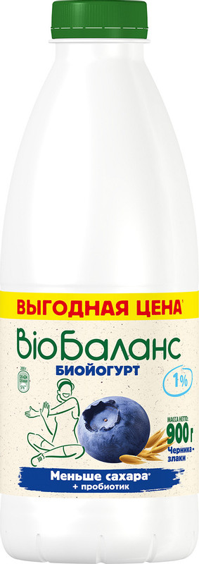 Биойогурт Bio Баланс обогащённый черника-злаки 1%, 900мл — фото 2