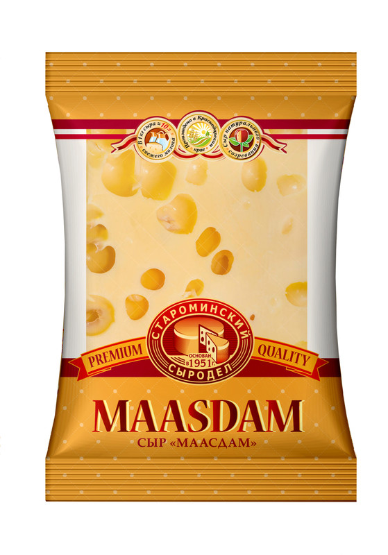 Сыр Староминский Сыродел Маасдам 45%, 200г