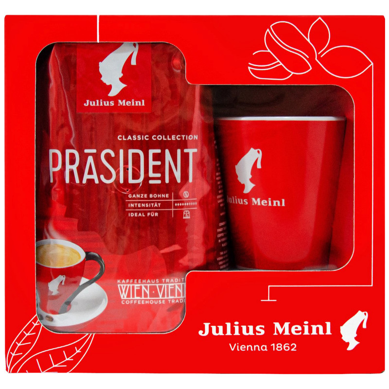 Набор Julius Meinl кофе Президент классическая коллекция натуральный жареный в зернах, 1кг + кружка
