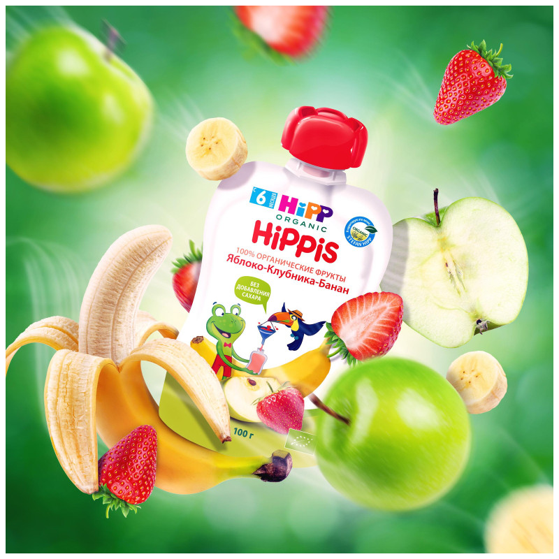 Пюре Hipp Hippis яблоко-клубника-банан с 6 месяцев, 100г — фото 3