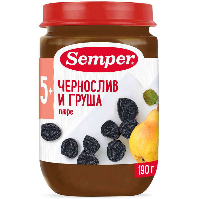 Пюре Semper чернослив-груша с 5 месяцев, 190г