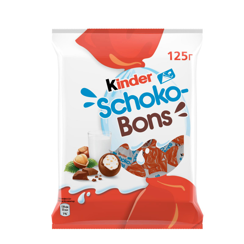 Конфеты Kinder Schoco-Bons из молочного шоколада с молочно-ореховой начинкой, 125г