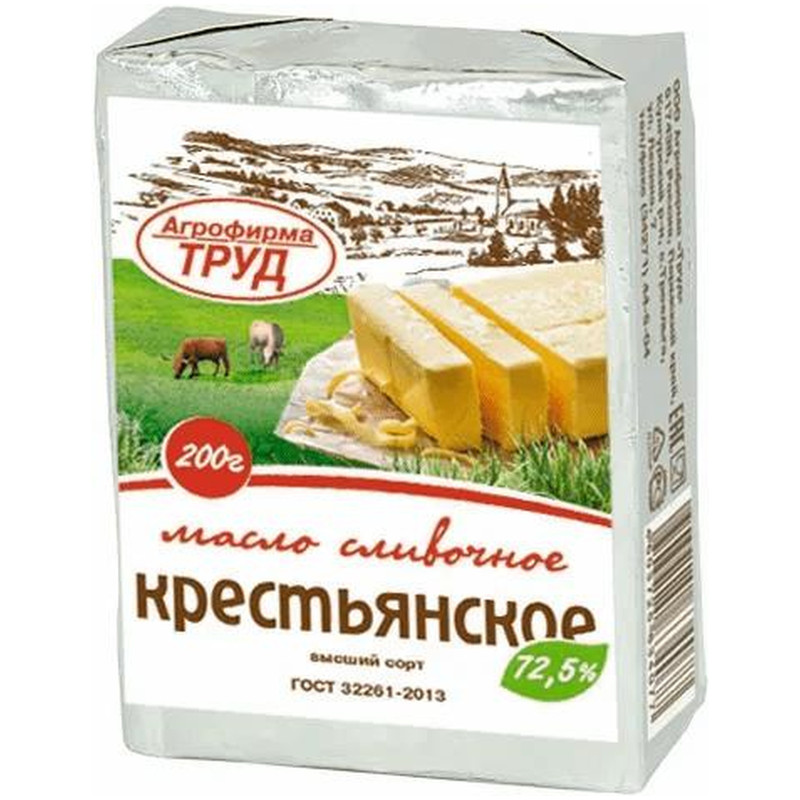 Масло сливочное Агрофирма Труд Крестьянское 72.5%, 200г