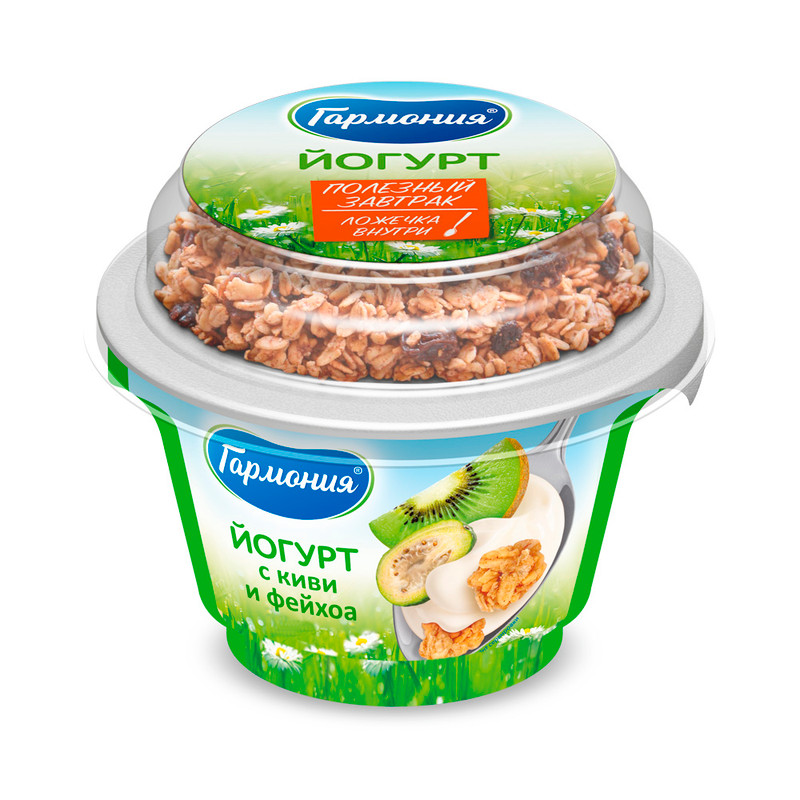 Йогурт Гармония киви-фейхоа-гранола с изюмом 2.7%, 140г