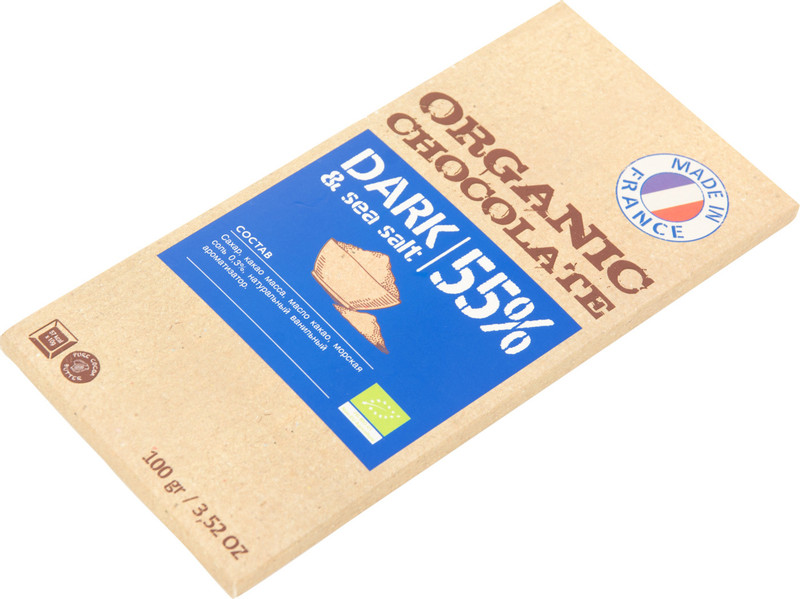 Шоколад горький Organic Chocolate с морской солью 55%, 100г — фото 2