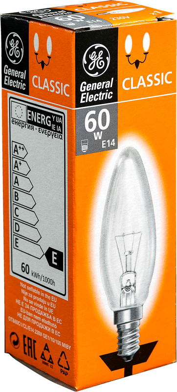 Лампа накаливания General Electric Миньон CL 60C1 E14 230V прозрачная — фото 5