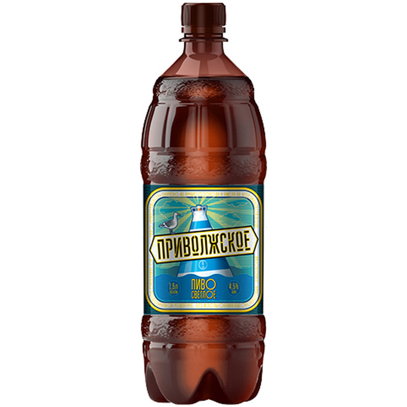 Пиво Очаково Приволжское светлое фильтрованное пастеризованное 4.5 %, 1.5л
