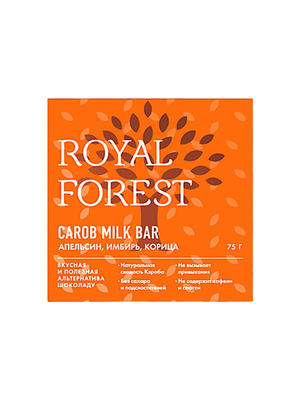 Кэроб Royal Forest Carob Milk Bar апельсин-имбирь-корица, 75г