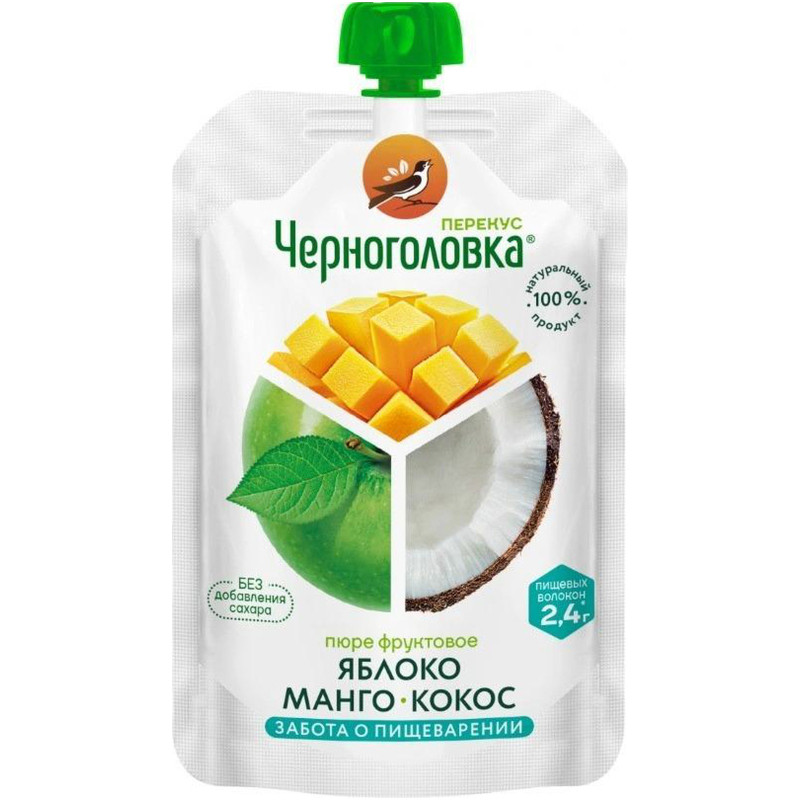 Пюре Черноголовка Перекус яблоко-манго-кокос с 3 лет, 12х85г