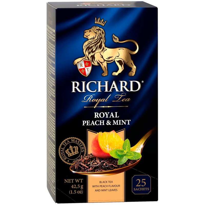 Чай Richard Royal Peach & Mint чёрный с ароматом персика и мяты в пакетиках, 25х1.7г — фото 8