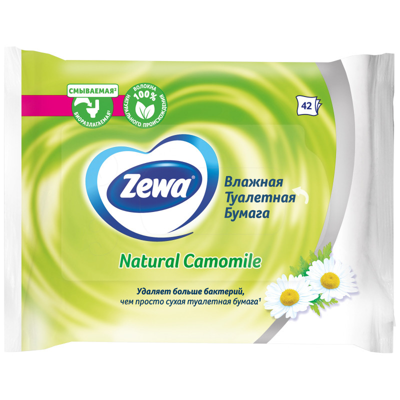 Туалетная бумага Zewa Natural Camomile влажная, 42шт — фото 1