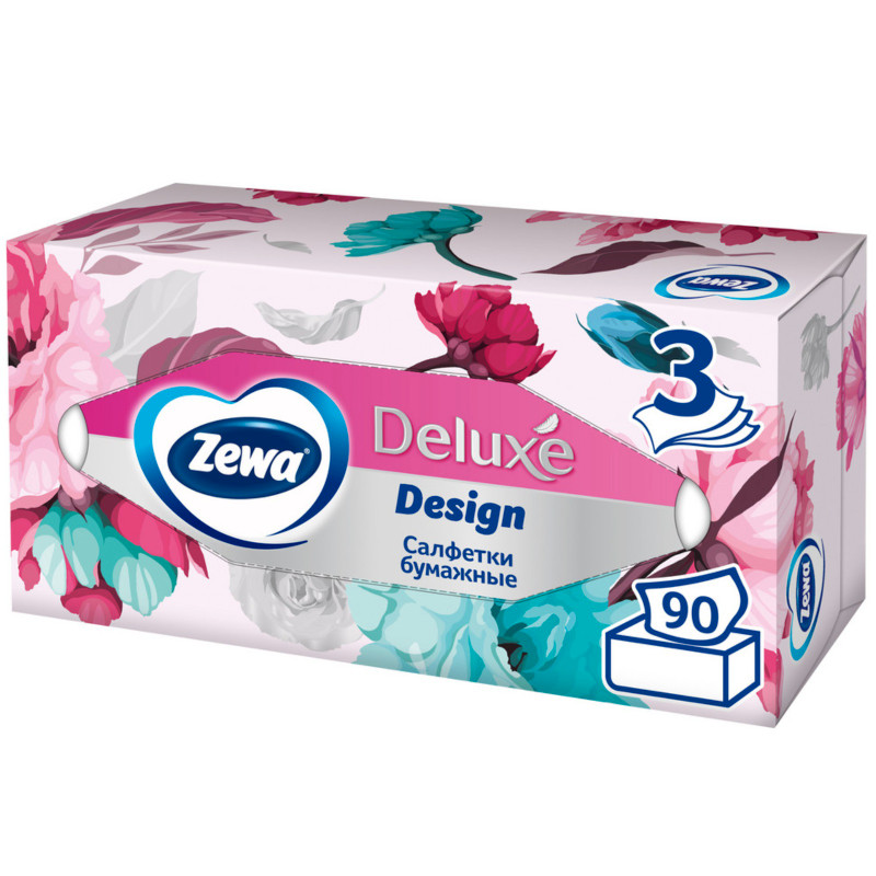 Салфетки бумажные Zewa Deluxe Дизайн косметические 3 слоя, 90шт — фото 4