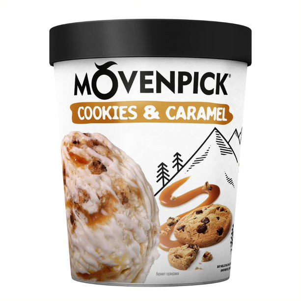 Пломбир Movenpick Cookies&Caramel карамельный соус-кусочки печенья 12.7%, 298г