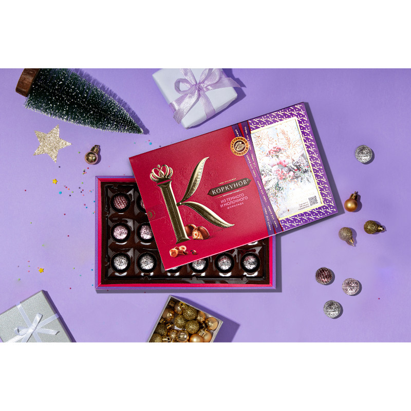 Коллекция конфет Коркунов шоколадных с цельным и дробленым фундуком, вафельной крошкой, светлой и темной ореховой начинкой, 165г — фото 3