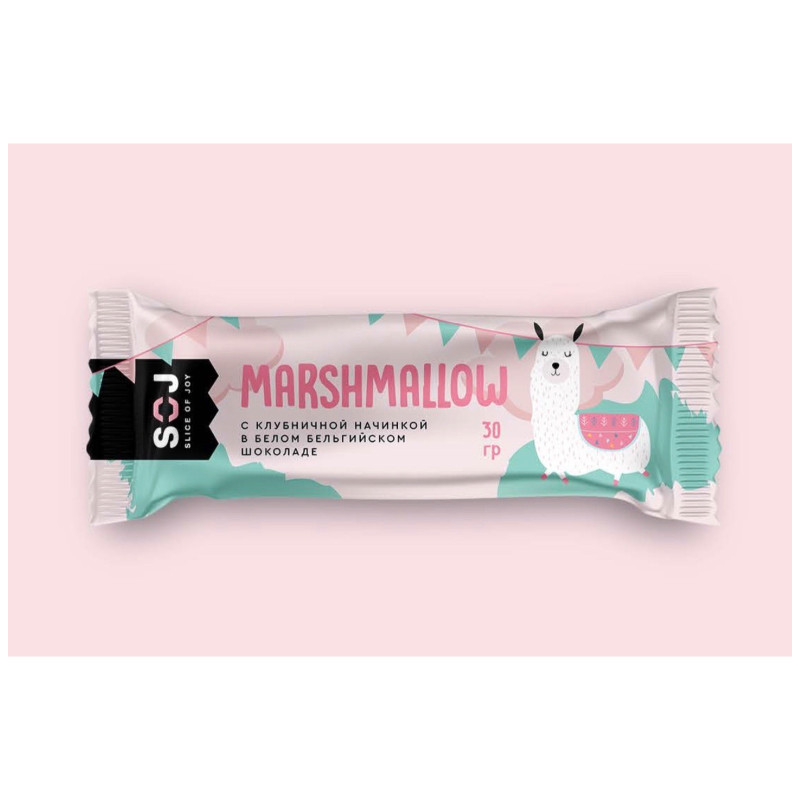 Батончик SOJ Marshmallow в белом шоколаде с клубничной начинкой, 30г — фото 1