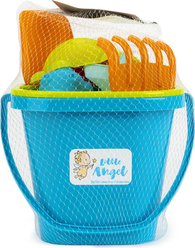 Набор игрушек для песочницы Little Angel Красочное лето ведёрко-ситечко-совочек-грабельки-4 формочки — фото 1