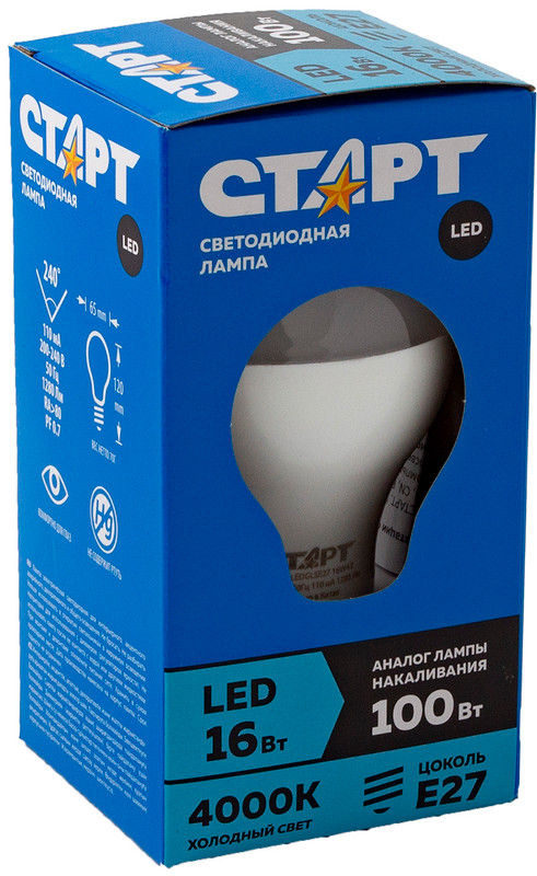 Лампа светодиодная Старт LED GLS E2716W холодный белый — фото 1
