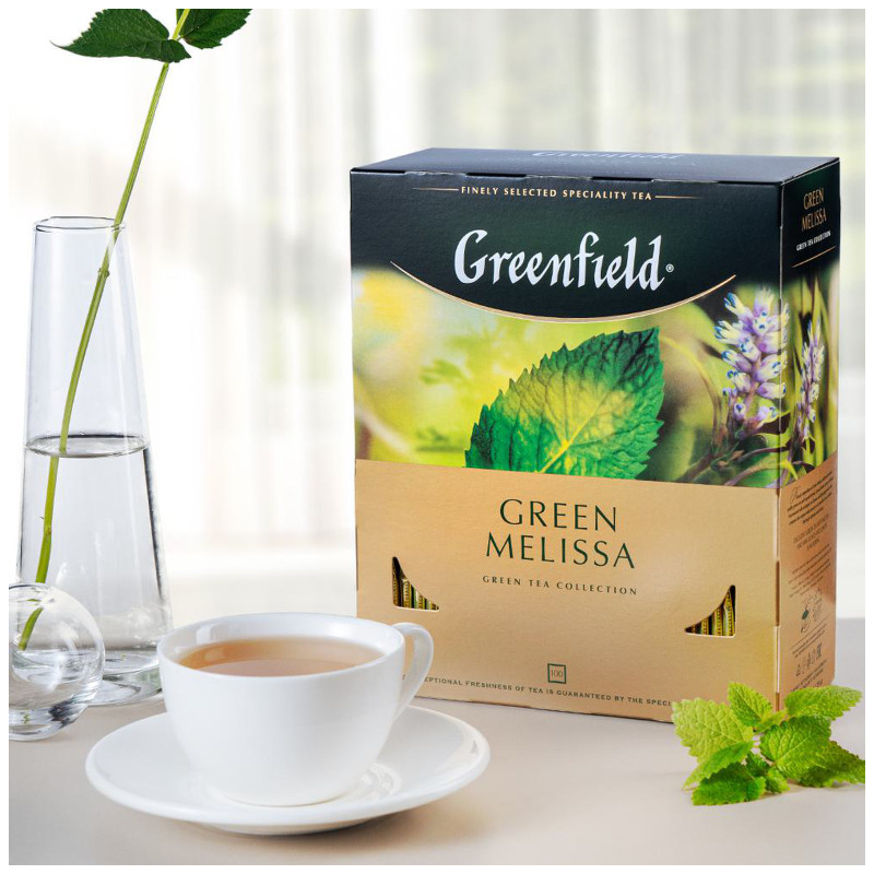 Чай Greenfield Грин мелисса зелёный с ароматом мяты и лимона в пакетиках, 100х1.5г — фото 4