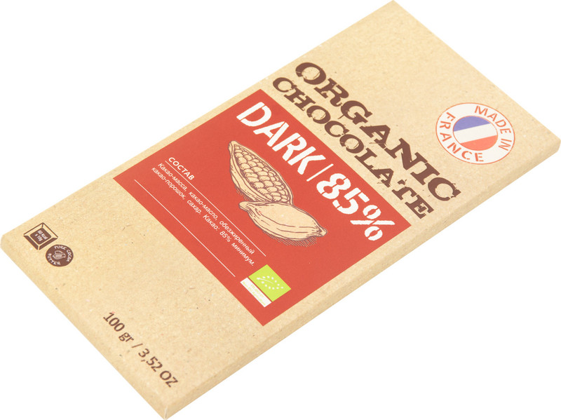 Шоколад горький Organic Chocolate 85%, 100г — фото 2