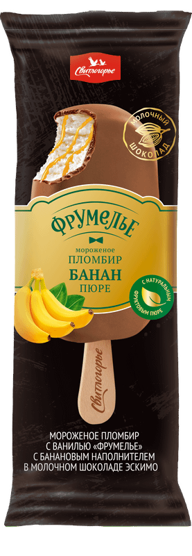 Пломбир Свитлогорье Фрумелье ваниль и банан в молочном шоколаде эскимо 15%, 80г