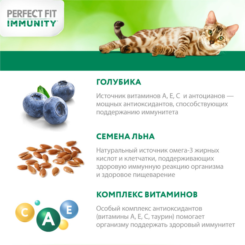 Корм Perfect Fit Иммунитет с говядиной и добавлением семян льна и голубики для кошек, 580г — фото 5
