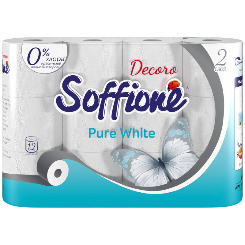 Бумага туалетная Soffione 12шт Pure White 2 слоя