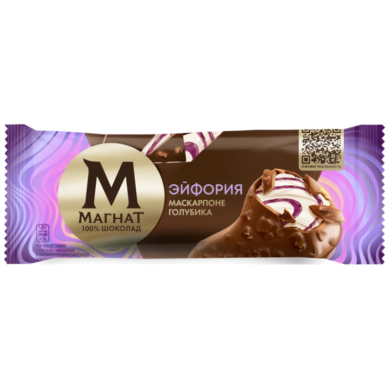 Мороженое Магнат Эйфория маскарпоне-голубика сливочное в молочном шоколаде 8%, 70г