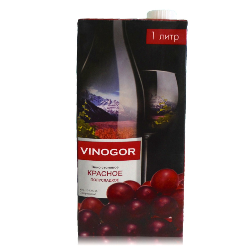 Напиток винный Vinogor красный полусладкий 10.5%, 1л